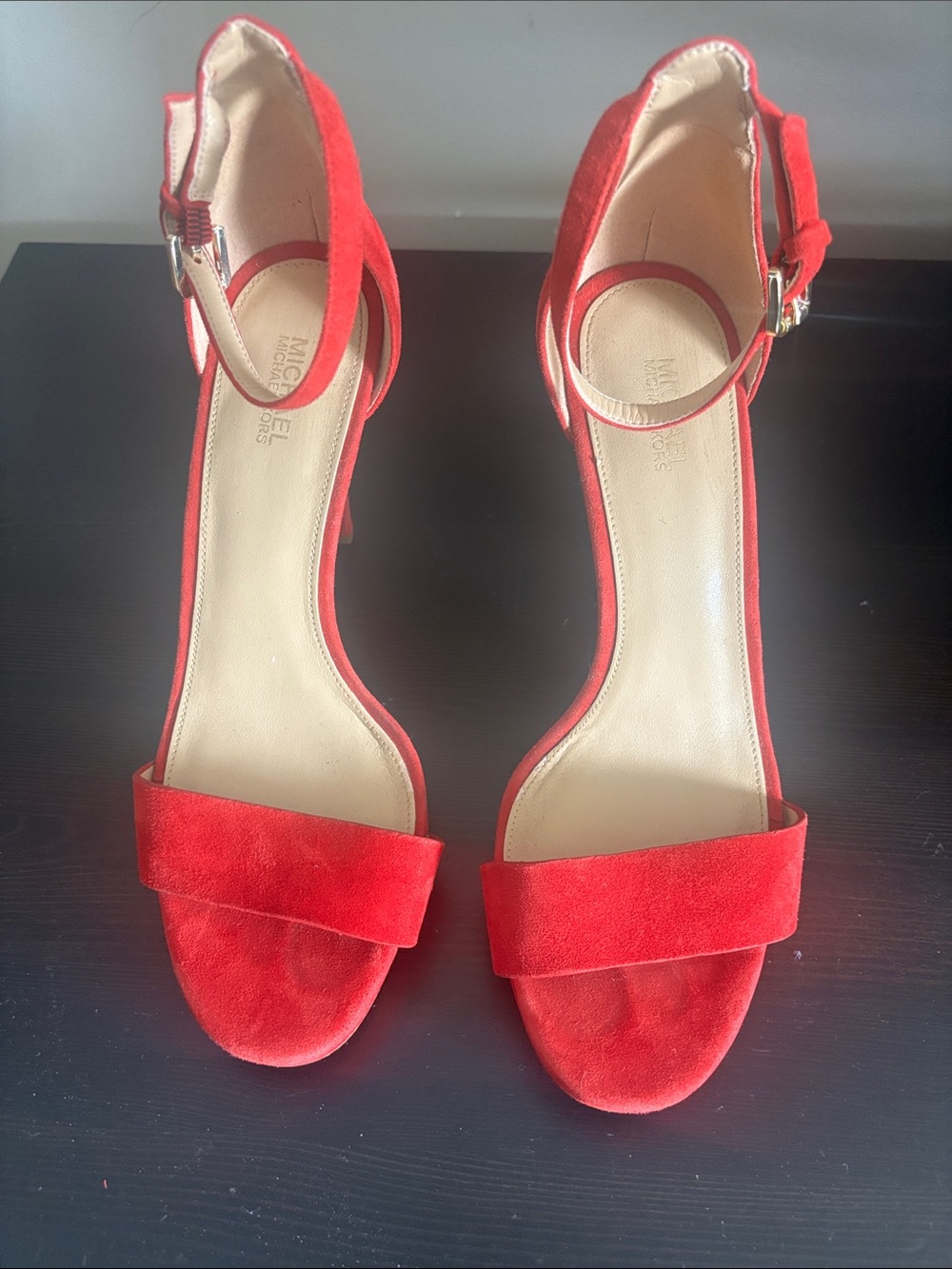Michael Kors Red Suede Open-Toe Ankle Strap Heels